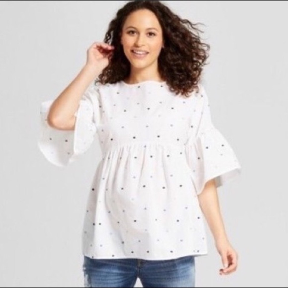 NWT ISABEL MATERNITY Blue/White Polka Dot Top